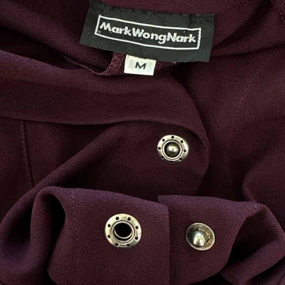 Mark Wong Nark Vintage Y2K Snap Front Fitted Coat Shirt Dress Oxblood Plum M - Picture 5 of 5